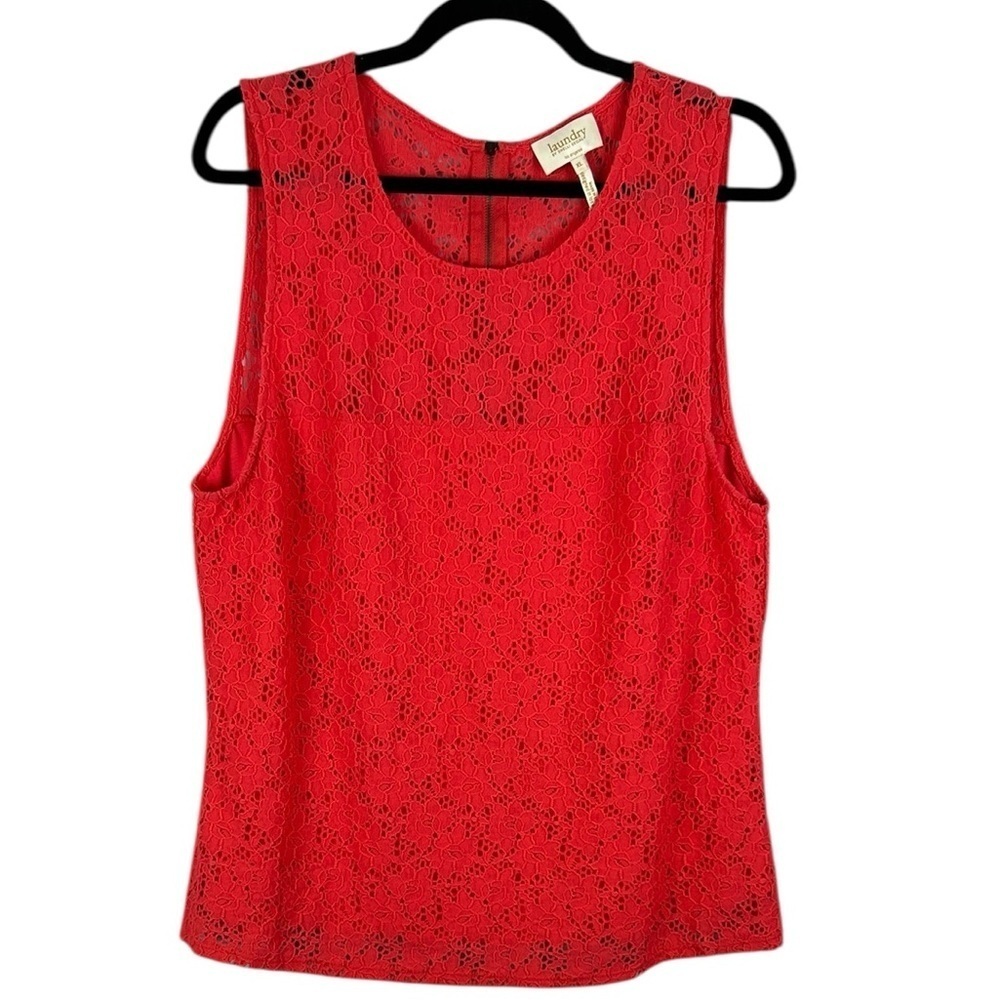 Laundry by Shelli Segal Classic Floral Lace Lined Back Zipper Tank Top XL Orange